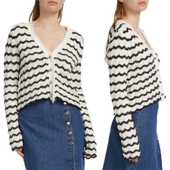 NEW Derek Lam 10 Crosby Noé Scalloped V-Neckline Cardigan Multi Color Size: XS